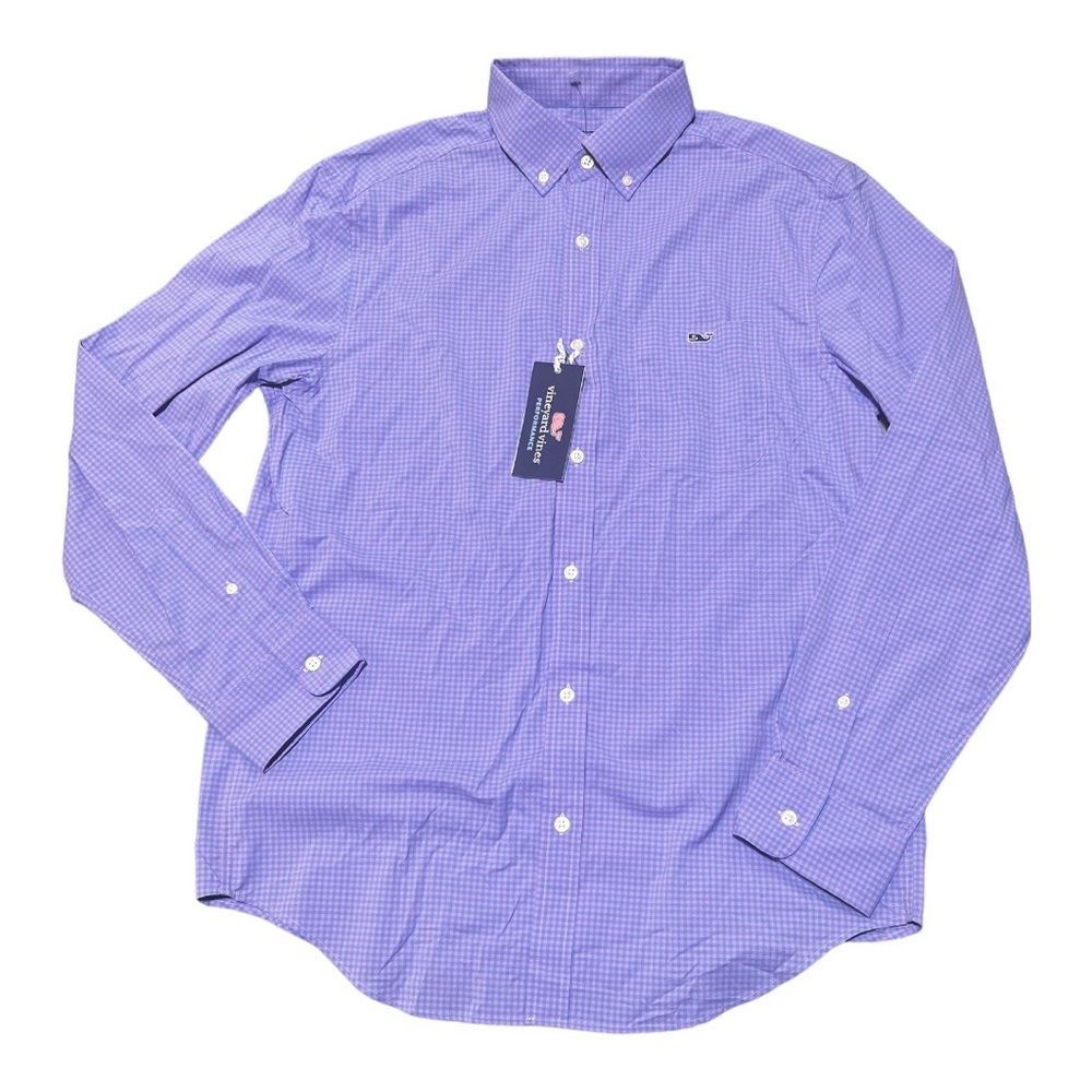 Vineyard Vines Purple and Pink Gingham Performance Button-Down Shirt - Picture 4 of 11
